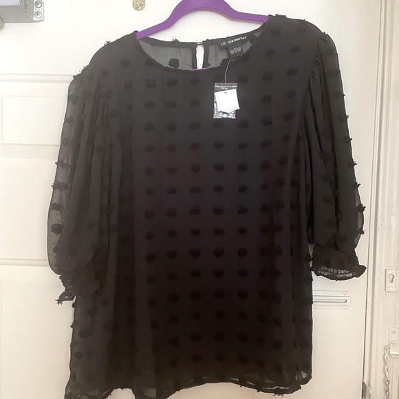 18 Centimeters Tops - 18 Centimeters black sheer blouse 3D polka dots & quarter elastic sleeves